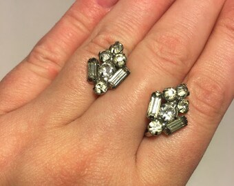 Art Deco Jewelry Vintage screw back earrings flower handmade 925 Sterling Silver Earrings rose leaves circa minimalist d184