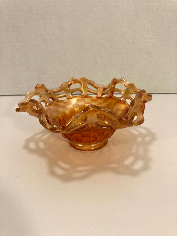 Vintage Fenton Marigold Carnival Glass Basket Weave Open Lace Ri Challenge The Lowest Price Of