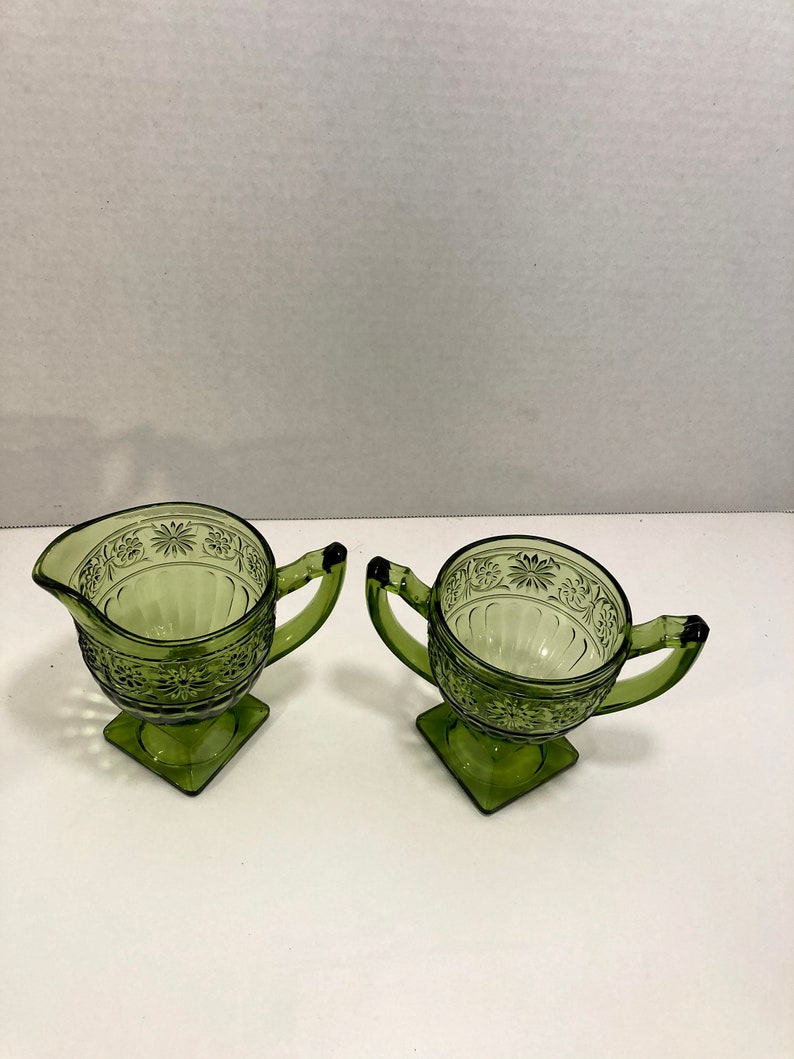 Vintage Green Indiana Glass Creamer and Sugar Set in Daisy Pattern 620 Etsy