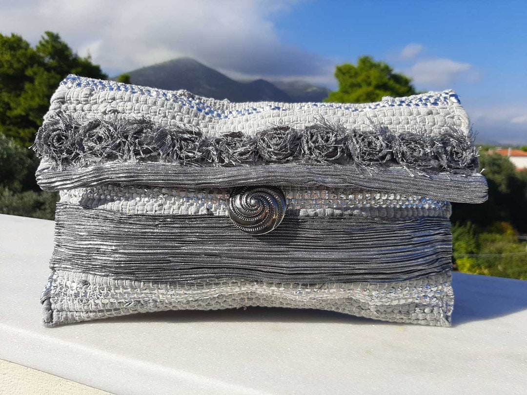 Silver Grey Rag Rug Clutch - Etsy