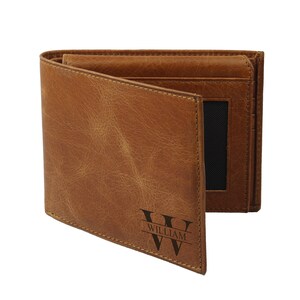 Cartera de cuero genuino personalizada para hombre - Cartera con monograma o iniciales grabadas - Cartera con escritura a mano grabada - Regalo para el Día del Padre