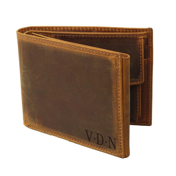 Fathers Day Gift  - Personalized Engraved Leather Brown Wallet – Handwriting Wallet for Men - Gift for Him – Handmade Custom Wallet