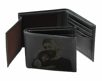 Father&#39;s Day Gift - Personalized Wallet Gift for Him - Custom Handwriting Photo Wallet - Mens Leather Wallet - Christmas Day Gift For Him