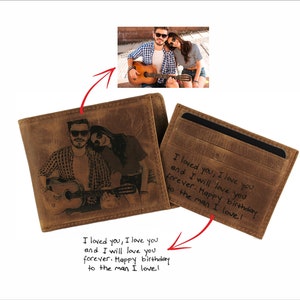 Regalo para el Día del Padre - Carteras personalizadas con foto y escritura a mano para hombre - Cartera de cuero personalizada para papá - Regalo personalizado para tu esposo