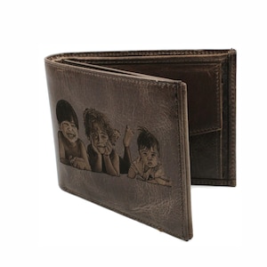 Cartera para hombre - Cartera personalizada para hombre - Foto grabada en la cartera - Cartera de cuero con escritura a mano - Regalo para el Día del Padre - Regalo para hombres