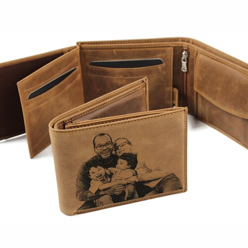 Personalized Wallet Gift for Him Photo Engraved Leather Mens Etsy