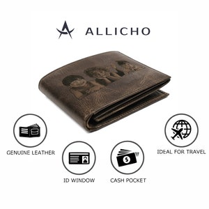 Mens Wallet Personalized Mens Wallet Engraved Photo in Wallet Handwriting Leather Wallet Valentine's Day Gift For Him Gift for Men 画像 5