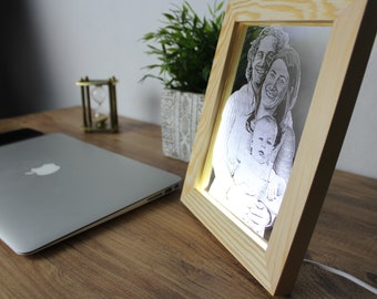 Christmas Gift Personalized Photo LED Light-Up Frame Gift , Custom Wood LED Frame, Gift for Dad, Table Lamp For Dad, Grandpa Gifts