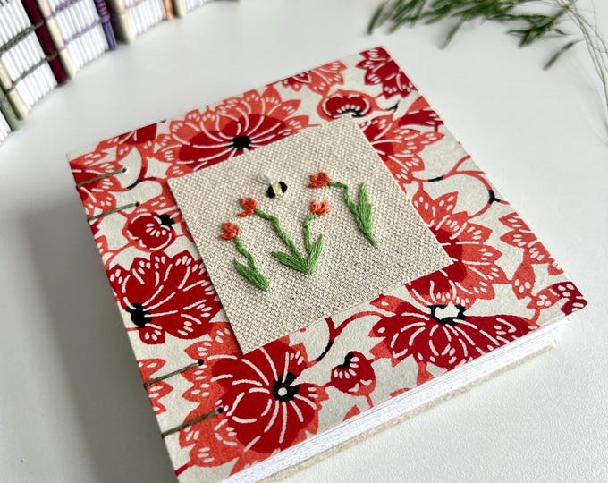 Small Hand Embroidered Flower and Bee Mixed Media Sketchbook, Artist ...