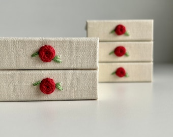 Small Hand Embroidered Rose Casebound Mixed Media Sketchbook, Artist Journal, Handbound Book, Handcrafted Gift, Mother's Day