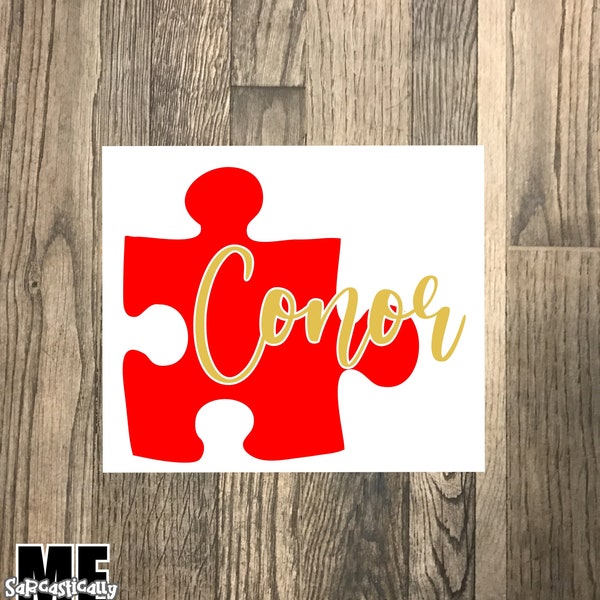 Two color puzzle and name decal | custom vinyl puzzle label | themed vinyl decals | personalized autism decals | car window puzzle decals