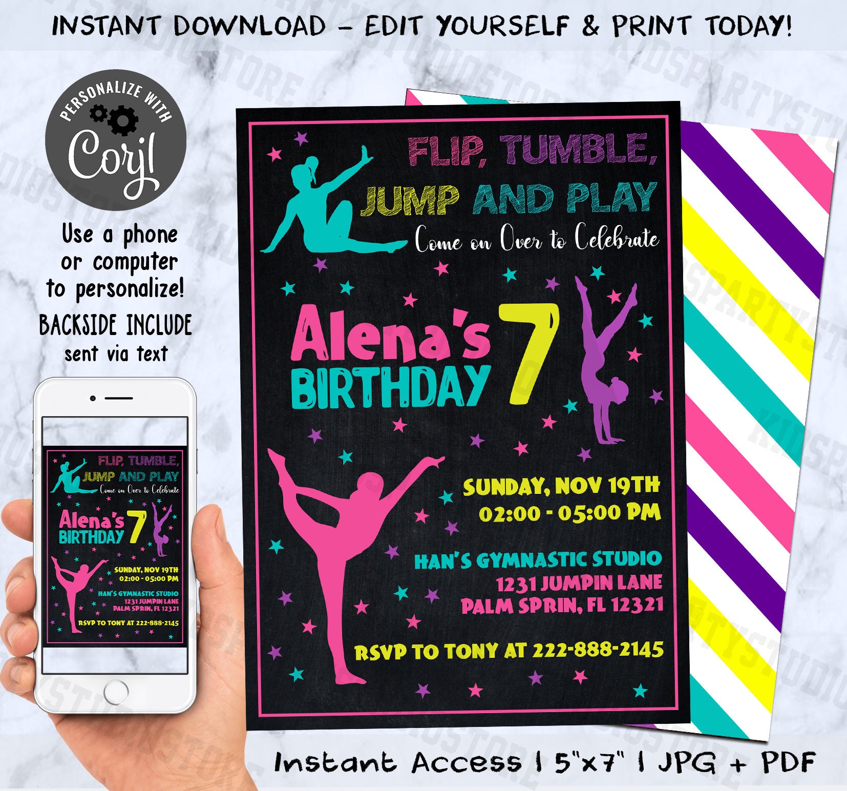 Gymnastic Invitation Gymnastics Birthday Invitation Etsy