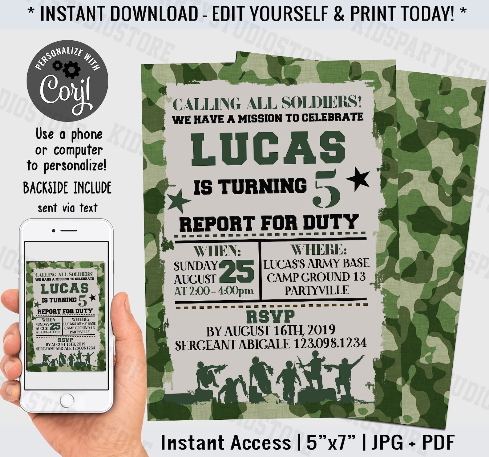 Editable Army Birthday Invitation Army Invitation Army - Etsy