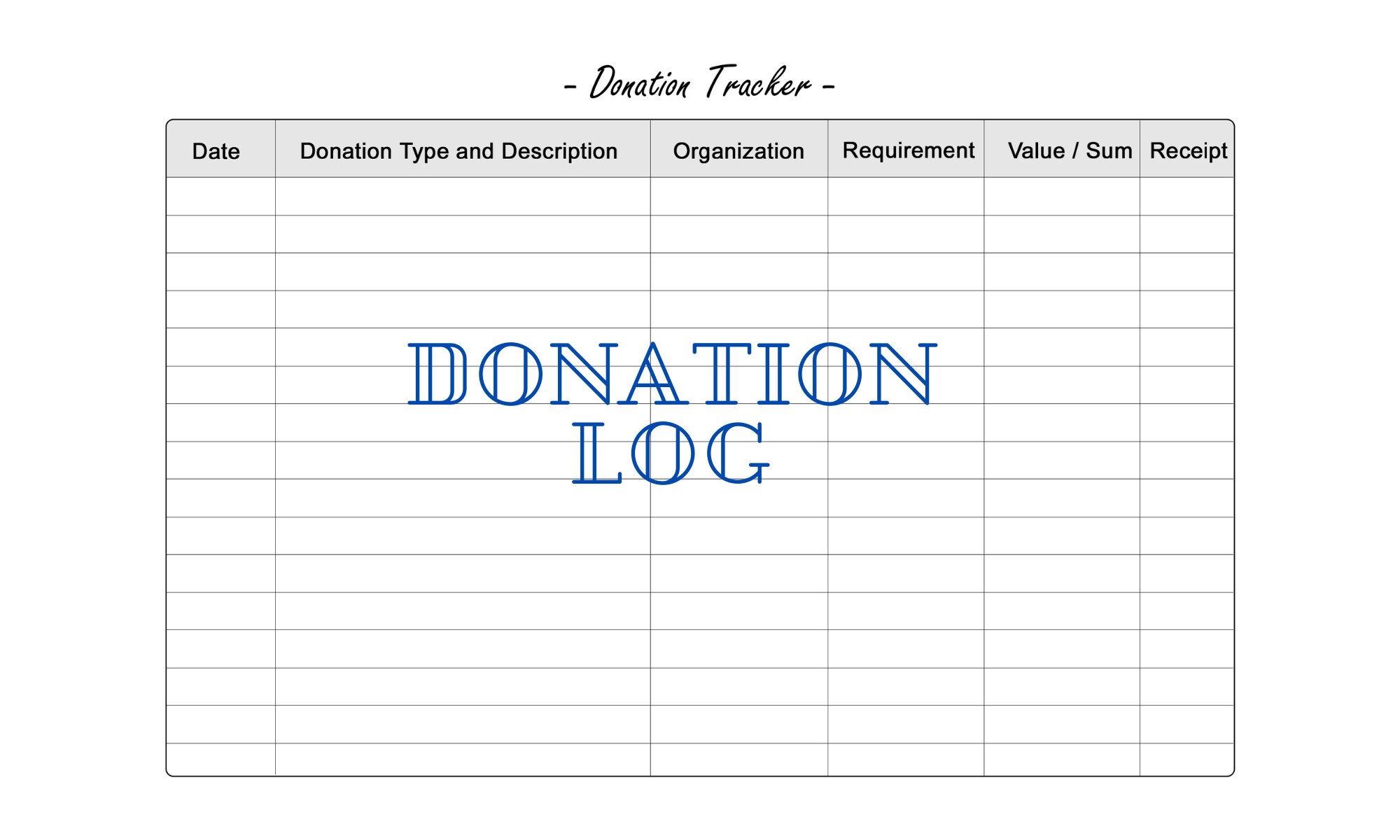 Donations Log Printable Charity Contribution List Gift Etsy