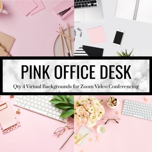 Pink Office Zoom Background - 4 Virtual Photos for Video Call | Professional Background | Online School | Stock Photo | Digital Download