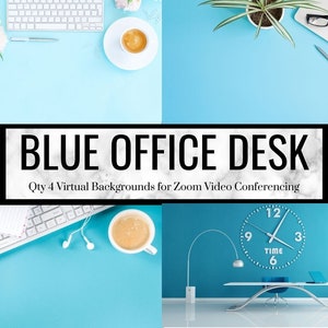 Blue Office Zoom Background - 4 Virtual Photos for Video Call | Professional Background | Online School | Stock Photo | Digital Download