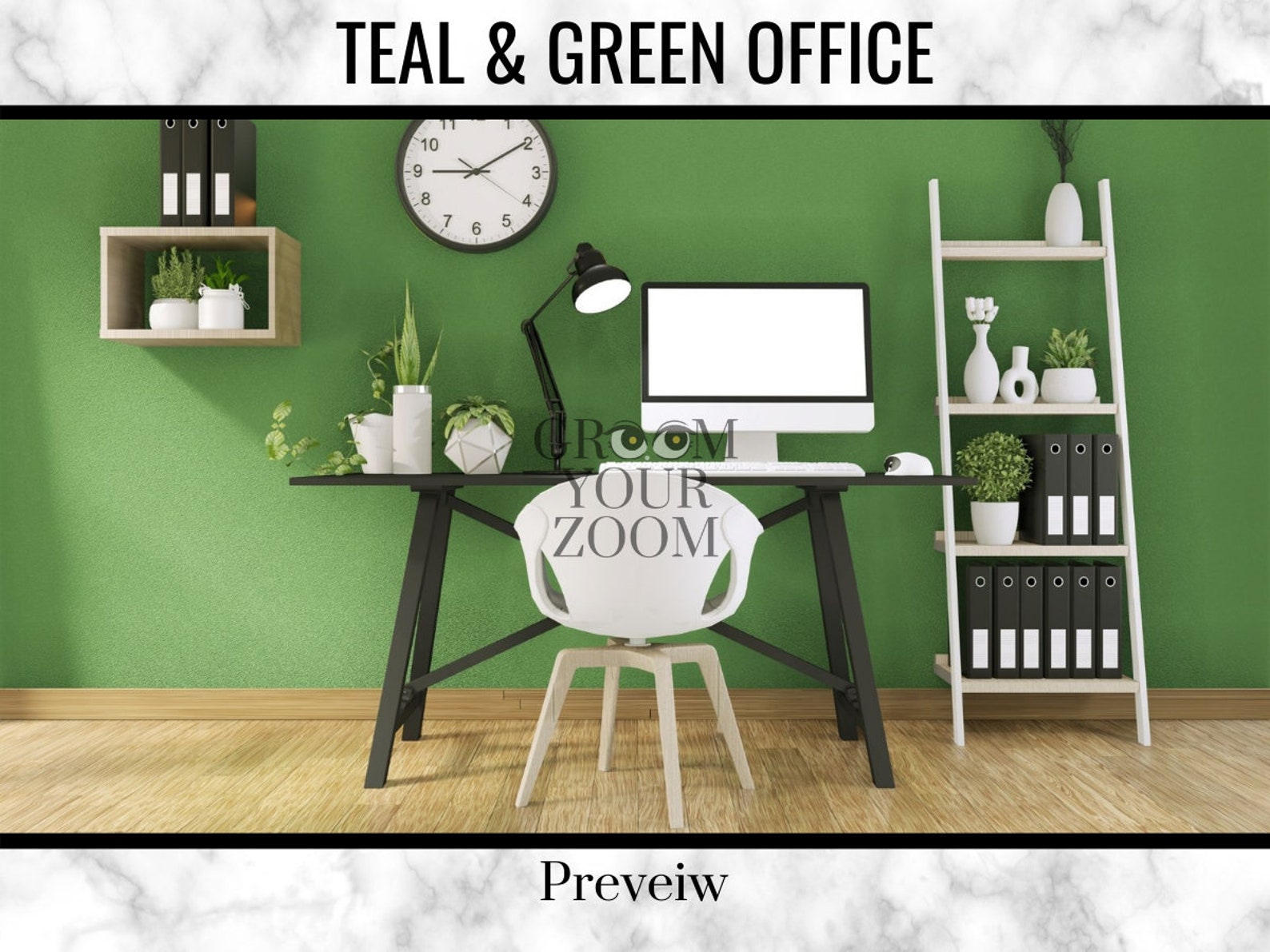 Buy Teal Green Office Zoom Background 4 Virtual Photos for Video Call