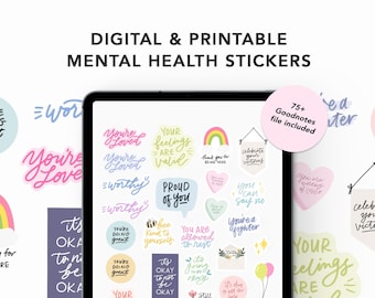 Mental Health Stickers Digital Printable, Self Care Stickers Digital Printable, Mental Health Affirmations Goodnotes Digital Stickers