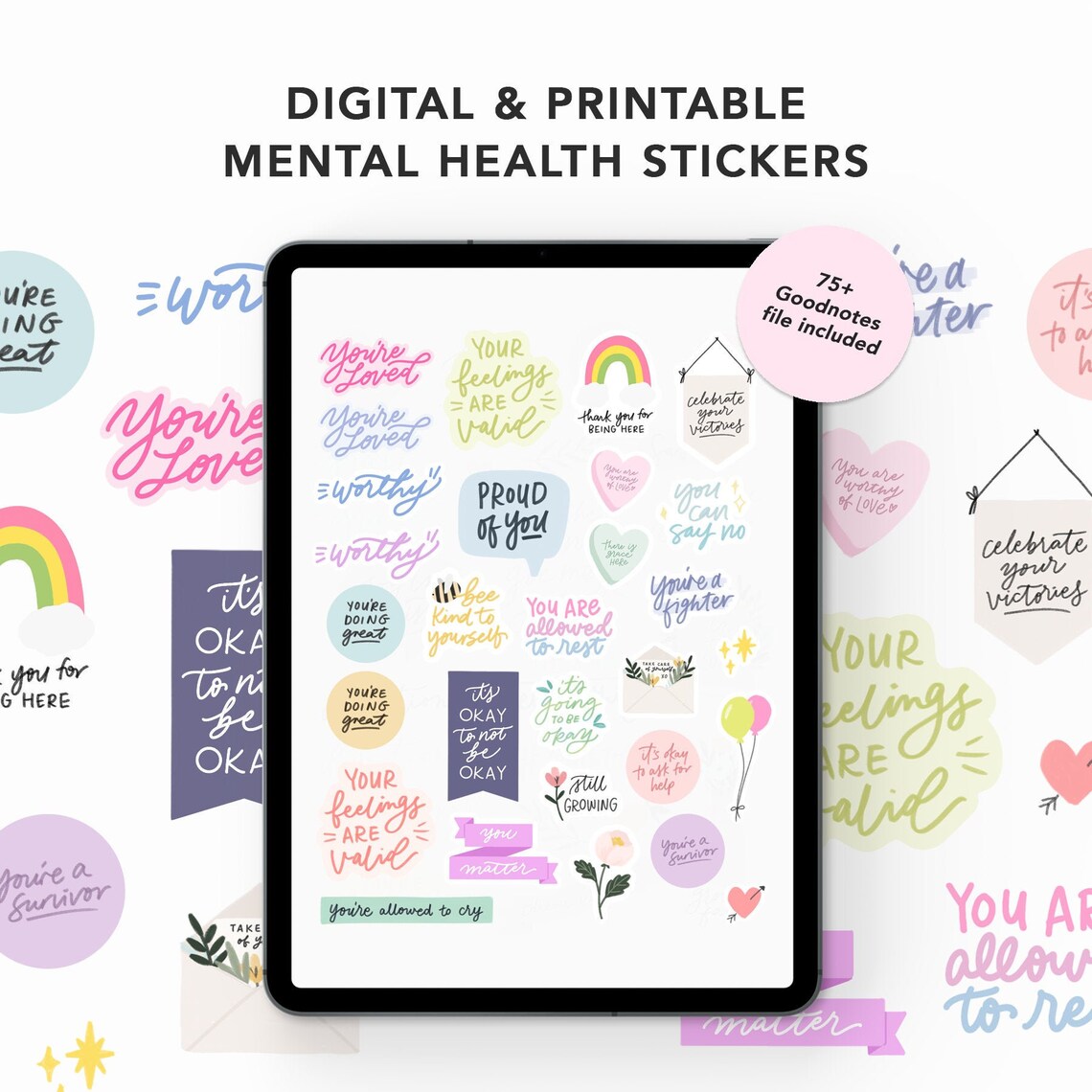 Mental Health Stickers Digital Printable, Self Care Stickers Digital ...