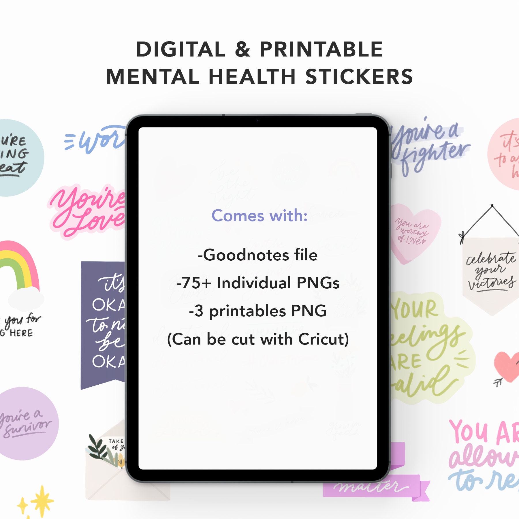 Mental Health Stickers Digital Printable, Self Care Stickers Digital ...