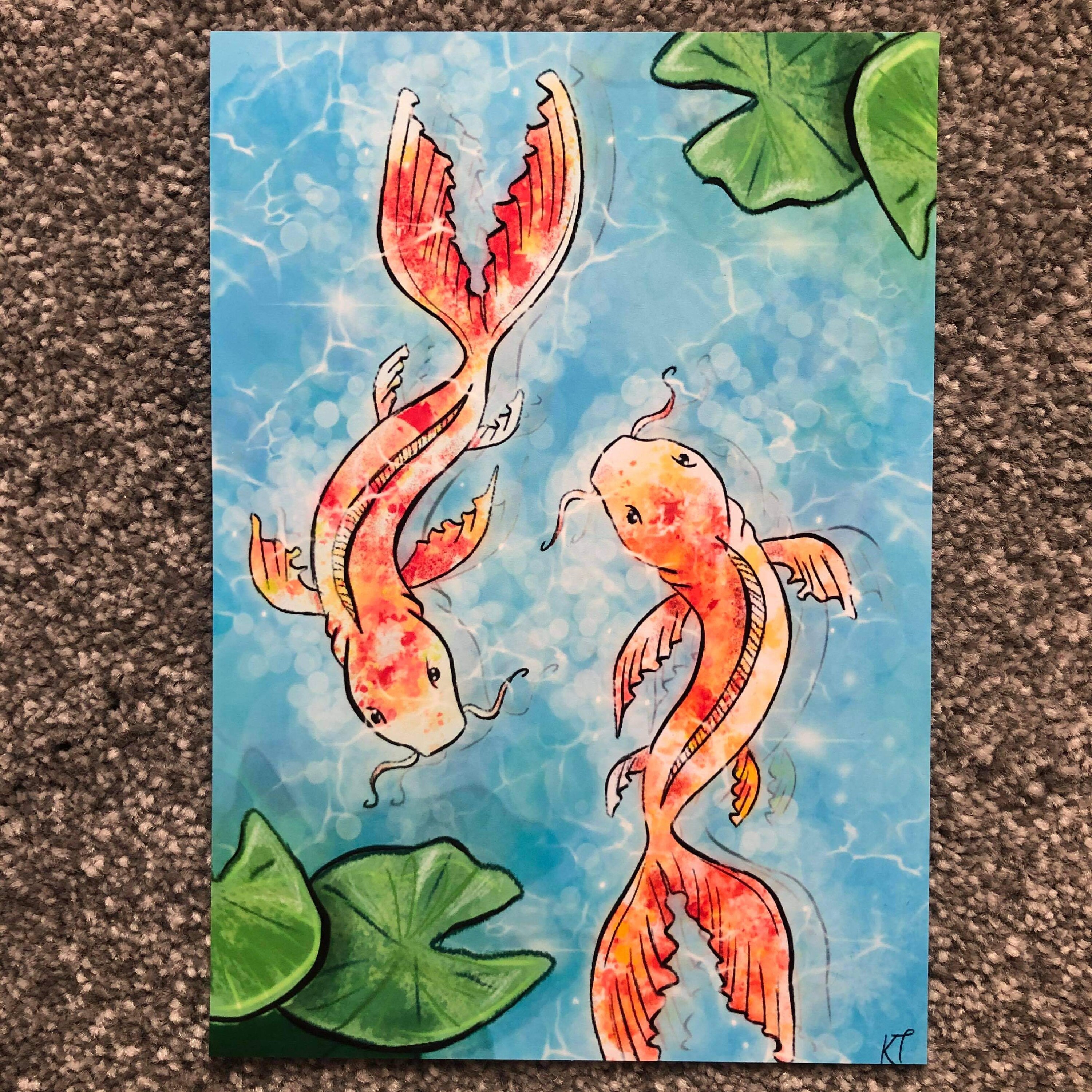 Ilustración de estanque de peces Koi. A5 A4. Matte Glossy. | Etsy