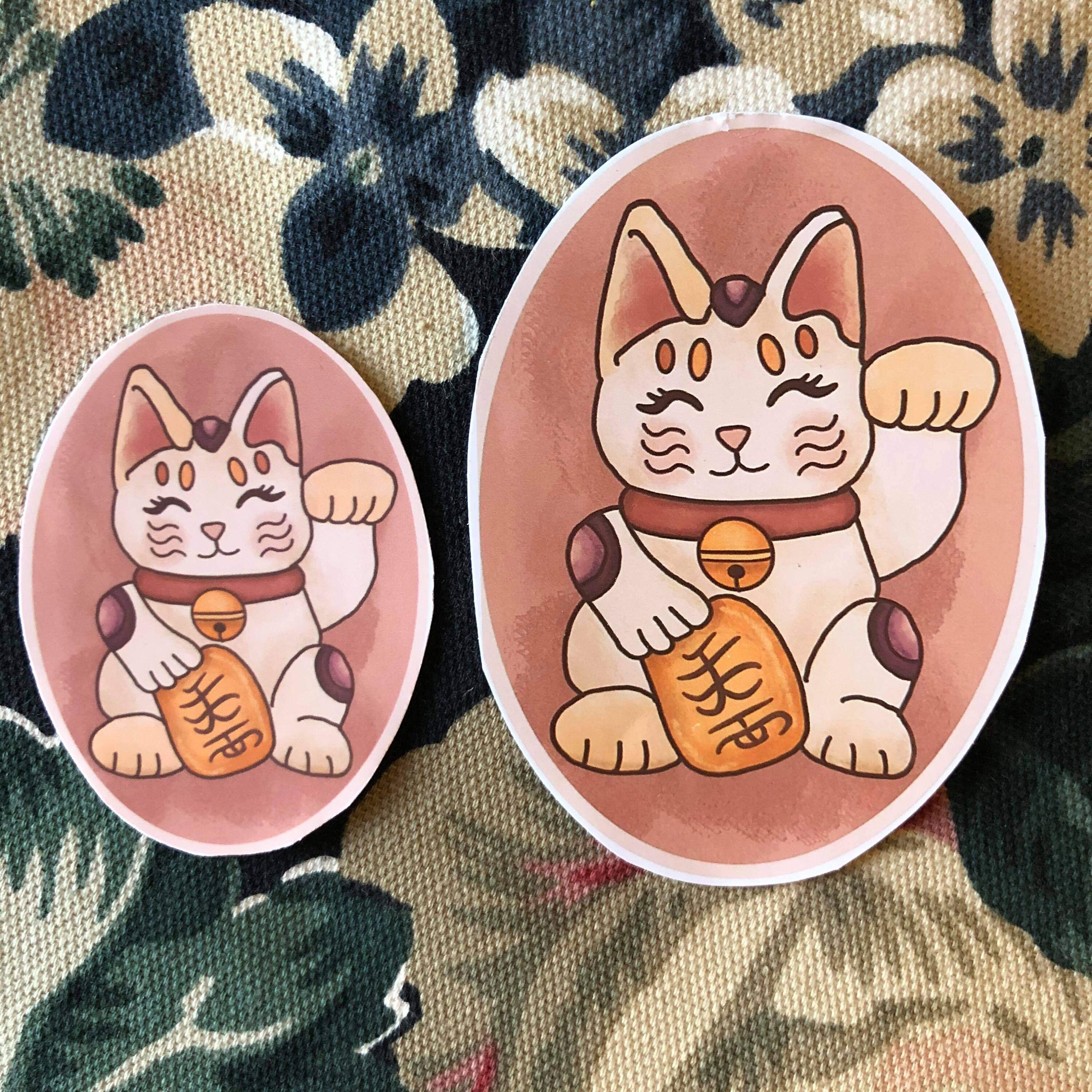Lucky Cat Stickers Twin Pack 3 5 X 2 5inch Or 6x4 Cm Cute Etsy