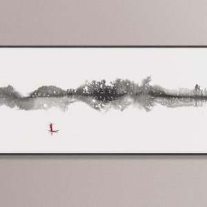 Calm - Traditioneller Chinesischer Kunstdruck - Chinesische Tusche und Wasser Landschaft, Orientalischer Stil, Kalligraphie, Wand Kunst, Zen Kunst