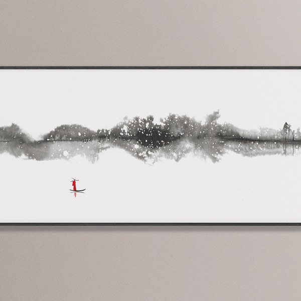 Calm - Traditional Chinese Art Print - Chinese Ink and Water Landscape, Oriental Style, Calligraphy, Wall Art, Minimalist, Zen Art