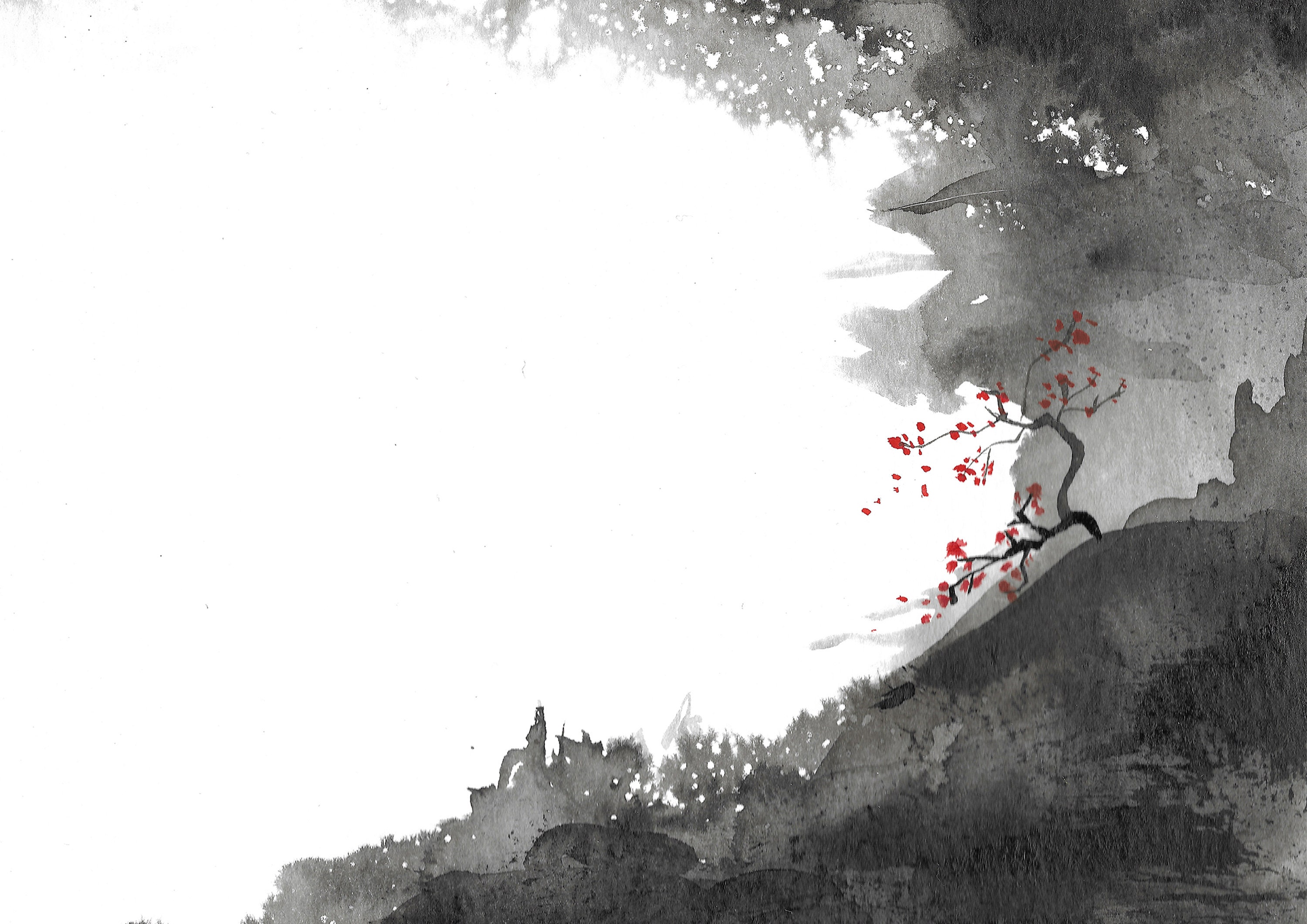 Peace - Traditional Chinese Art Print - Chinese Ink, Flower and Water  Landscape, Oriental Style, Calligraphy, Minimalist, Zen Art - Etsy, image size:3000x2121