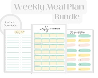 Weekly Meal Plan Shopping List and Favorite Meals Prinatable Meal Planner Digital