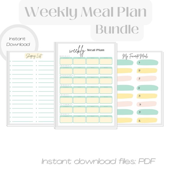 Weekly Meal Plan Shopping List and Favorite Meals Prinatable Etsy