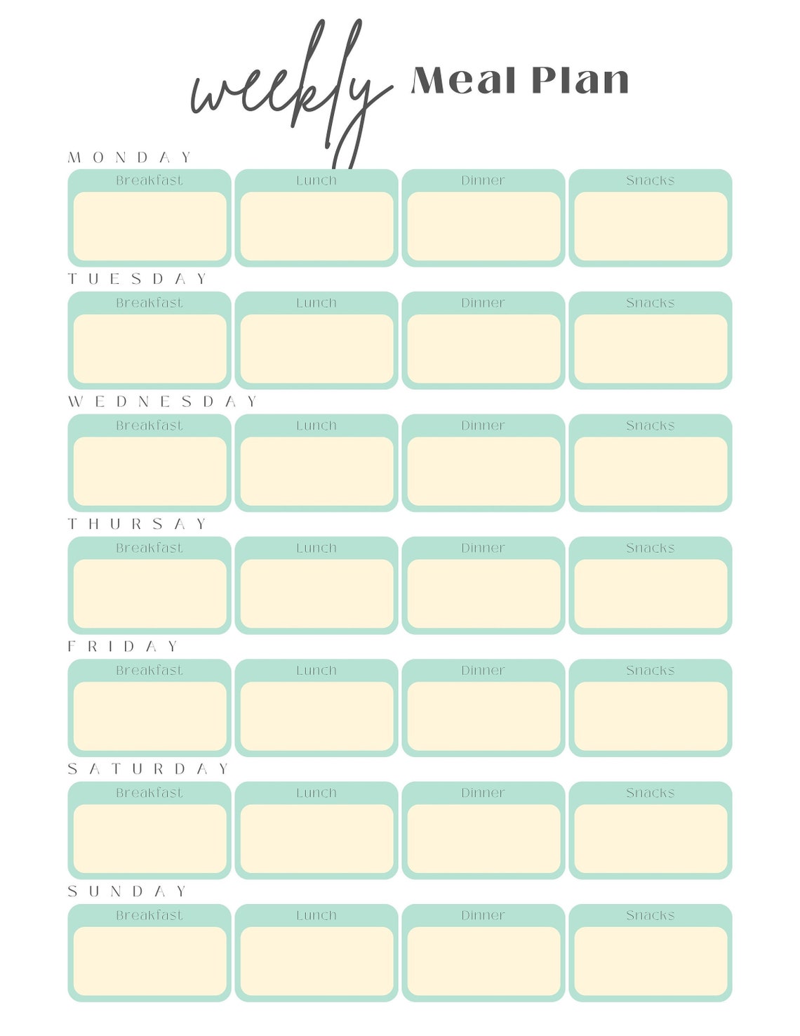 Weekly Meal Plan Shopping List and Favorite Meals Prinatable Meal