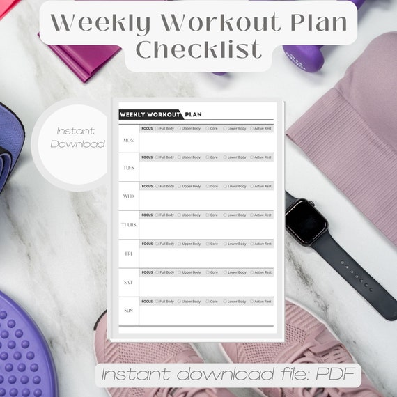 Digital Weekly Workout Plan Checklist Exercise List PDF Etsy