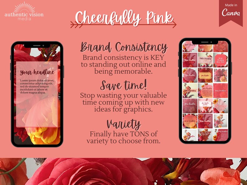 Stories Story Highlights Icons Cheerfully Pink Floral /& Roses Canva Templates for Instagram Posts