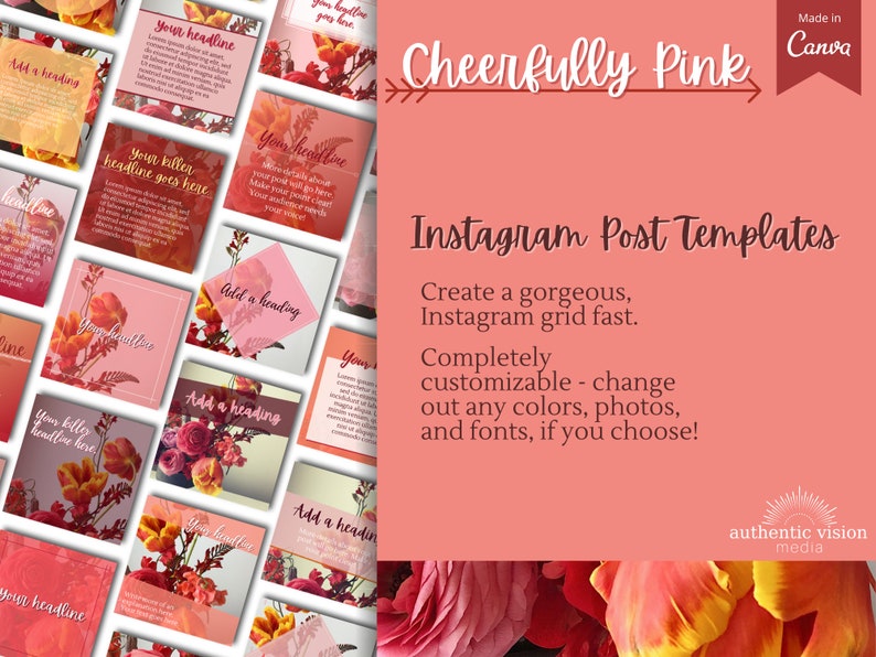 Stories Story Highlights Icons Cheerfully Pink Floral /& Roses Canva Templates for Instagram Posts