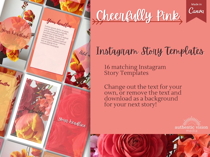 Stories Story Highlights Icons Cheerfully Pink Floral /& Roses Canva Templates for Instagram Posts