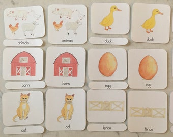 Cartes en 3 parties de l'alphabet de la ferme - Montessori