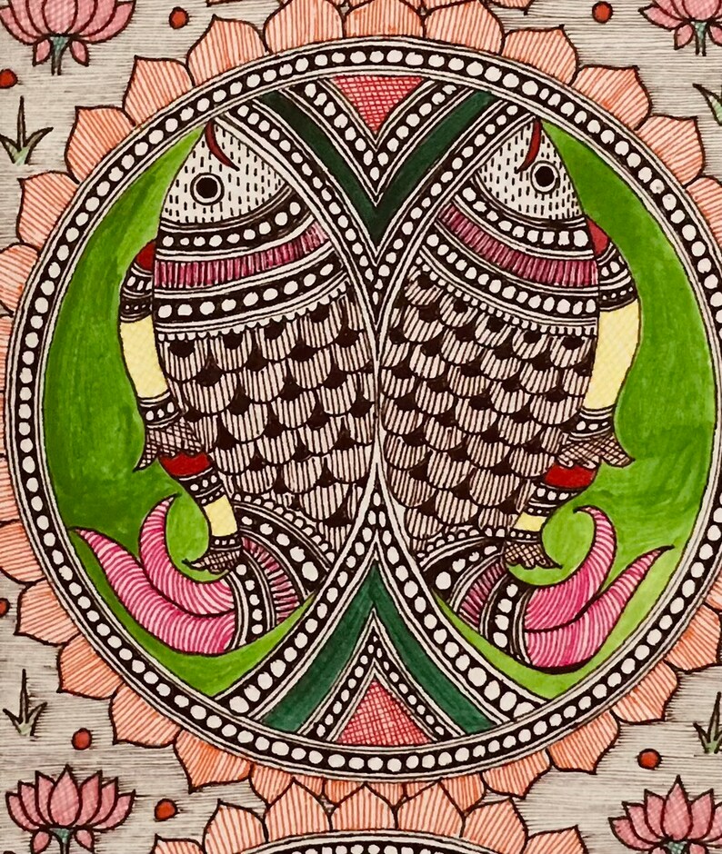 Traditional Madhubani Fishes Handmade Painting Wall Hanging Etsy