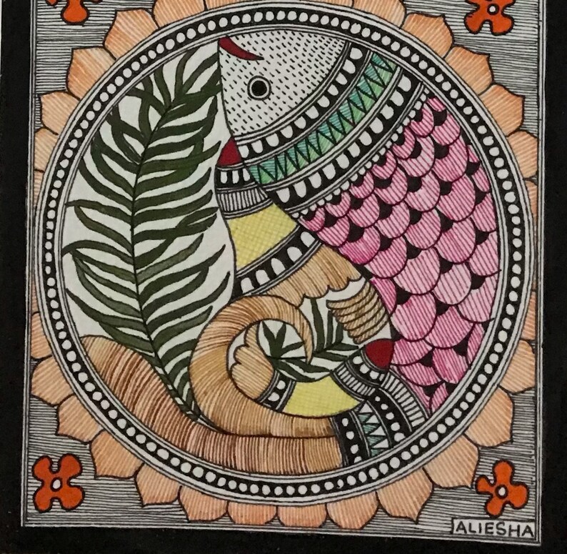 Buy Traditional Madhubani Fishes Handmade Painting Wall Hanging Online