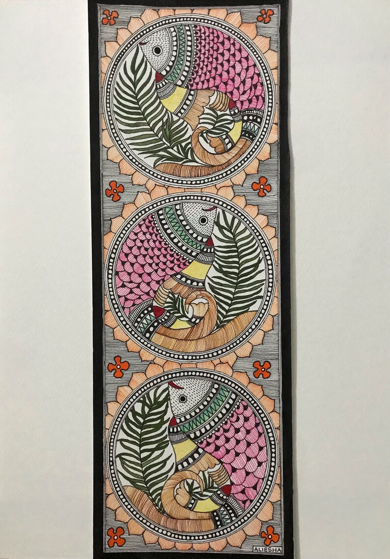 Buy Traditional Madhubani Fishes Handmade Painting Wall Hanging Online