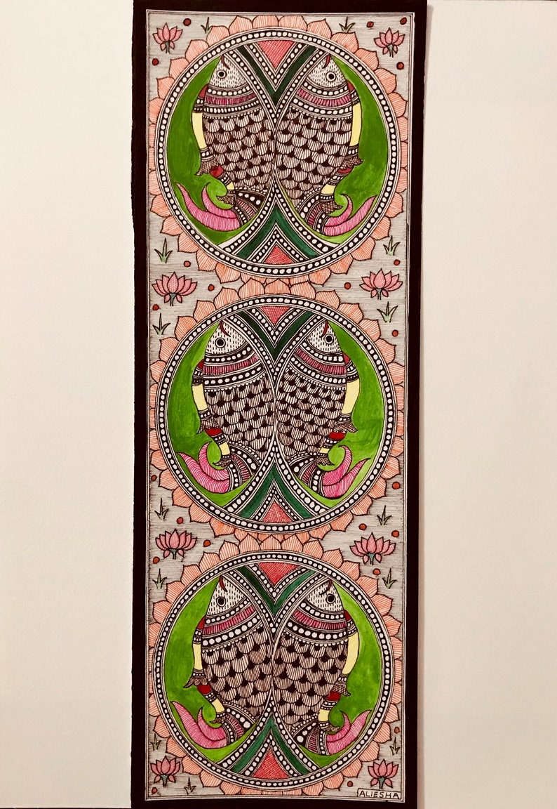 Traditional Madhubani Fishes Handmade Painting Wall Hanging Etsy India