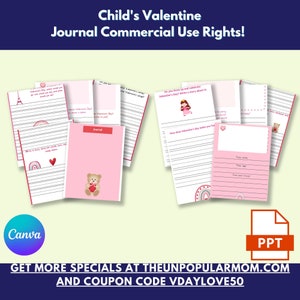 Commercial Use Child&#39;s Valentine Day Journal! Rebrand and Resell with full PLRprivate label rights! Fully Customizeable! Letter Size digital