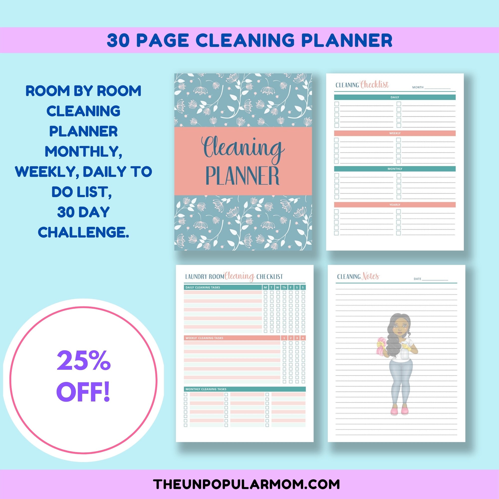 CLEANING CHECKLIST Room-by-room| Cleaning Checklist Printable| Focused ...