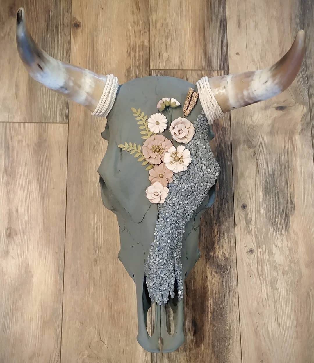 Large Decorated Dairy Cow Skull Etsy