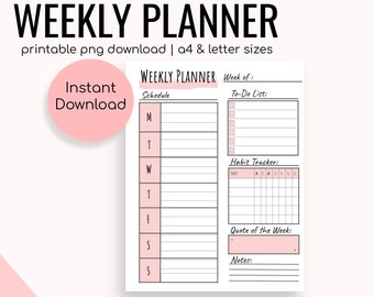 Undated Weekly Planner | Weekly Planner Printable | Weekly Schedule Template | Minimalist Weekly Planner | Digital Planner | US Letter & A4