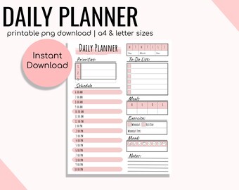 Undated Daily Planner | Daily Printable Organizer | Daily Schedule Template | Minimalist Daily Agenda | Digital Download | US Letter & A4