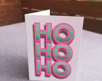 Ho Ho Ho julrisografkort Rosa grön tomte