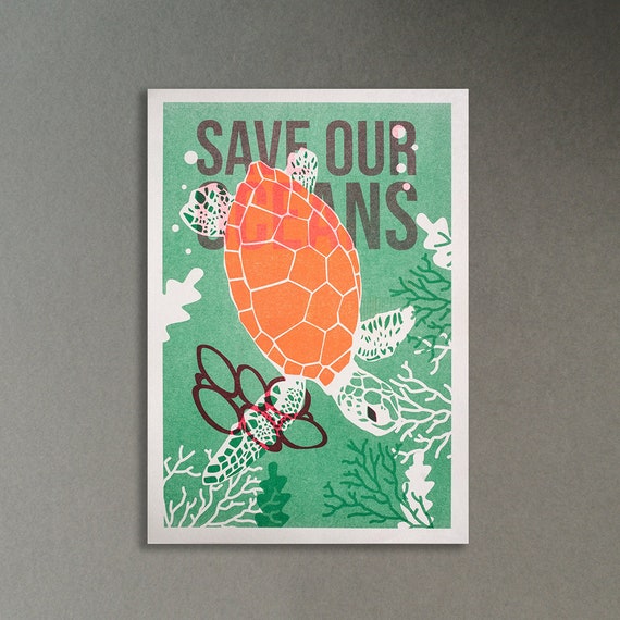 skade Jeg klager skræmt Sea Turtle A4 Risograph Print Save Our Oceans Picture - Etsy