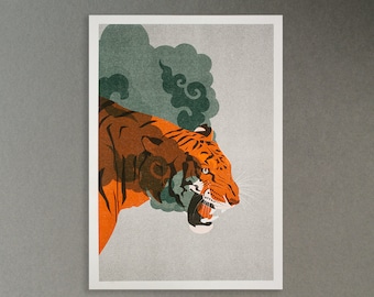 Tiger Donation A4 Risograftryck - Djurbild - Stora Katter - Återvunnet Papper - Välgörenhetsdonation - WWF - Poster