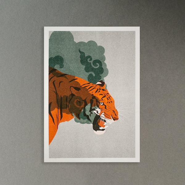 Tiger Donation A4 Risograph Print - Animal Picture - Big Cats - Recycled Paper - Charity Donation - WWF - Poster